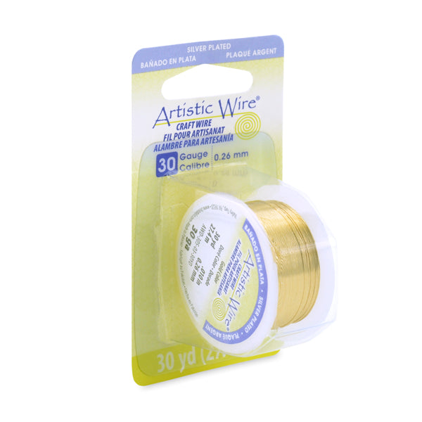Artistic Wire, 30 Gauge / .26 mm Silver Plated Tarnish Resistant Colored Copper Craft Wire, Gold Color, 30 yd / 27.4 m