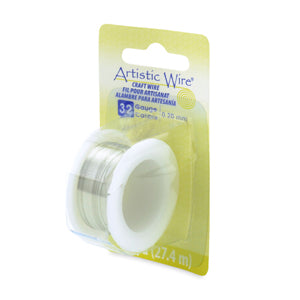 Artistic Wire, 32 Gauge / .20 mm Tarnish Resistant Tinned Copper Craft Wire, Silver Color, 30 yd / 27.4 m