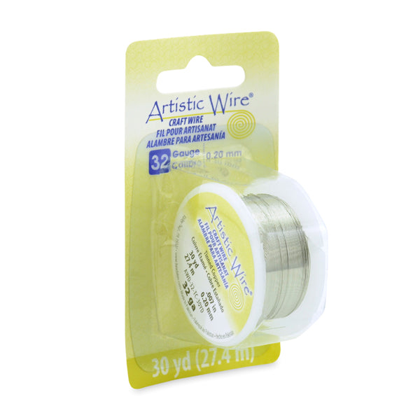 Artistic Wire, 32 Gauge / .20 mm Tarnish Resistant Tinned Copper Craft Wire, Silver Color, 30 yd / 27.4 m