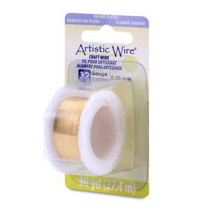Artistic Wire, 32 Gauge / .20 mm Silver Plated Tarnish Resistant Colored Copper Craft Wire, Gold Color, 30 yd / 27.4 m