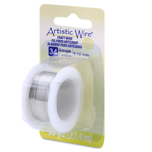 Artistic Wire, 34 Gauge / .16 mm Tarnish Resistant Tinned Copper Craft Wire, Silver Color, 30 yd / 27.4 m