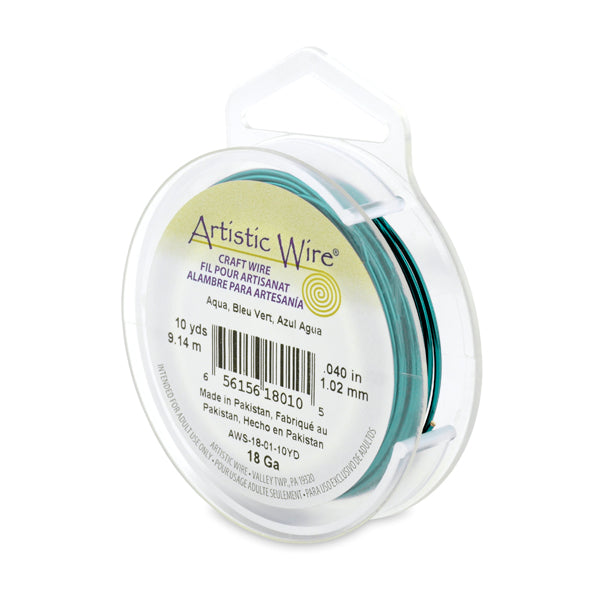 Artistic Wire, 18 Gauge / 1.0 mm Tarnish Resistant Colored Copper Craft Wire, Aqua, 10 yd / 9.1 m