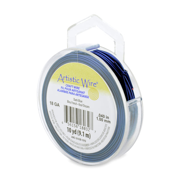 Artistic Wire, 18 Gauge / 1.0 mm Tarnish Resistant Colored Copper Craft Wire, Dark Blue, 10 yd / 9.1 m