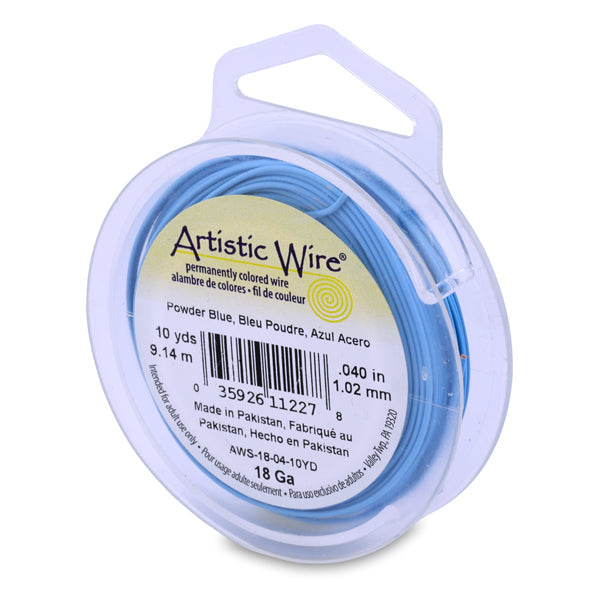 Artistic Wire, 18 Gauge / 1.0 mm Tarnish Resistant Colored Copper Craft Wire, Powder Blue, 10 yd / 9.1 m