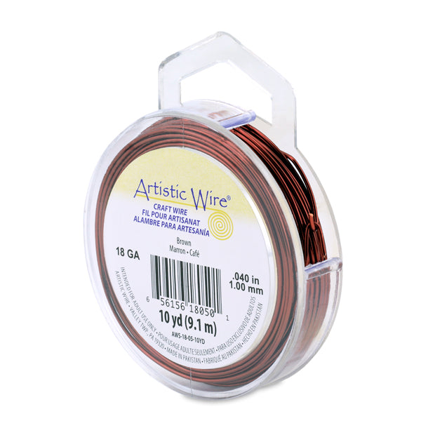 Artistic Wire, 18 Gauge / 1.0 mm Tarnish Resistant Colored Copper Craft Wire, Brown, 10 yd / 9.1 m