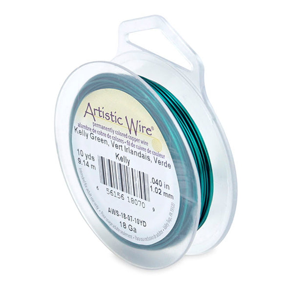 Artistic Wire, 18 Gauge / 1.0 mm Tarnish Resistant Colored Copper Craft Wire, Kelly Green, 10 yd / 9.1 m
