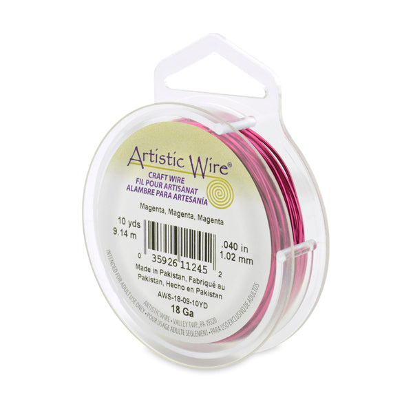 Artistic Wire, 18 Gauge / 1.0 mm Tarnish Resistant Colored Copper Craft Wire, Magenta, 10 yd / 9.1 m
