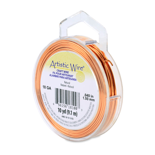 Artistic Wire, 18 Gauge / 1.0 mm Tarnish Resistant Colored Copper Craft Wire, Natural, 10 yd / 9.1 m