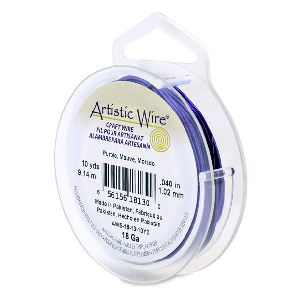 Artistic Wire, 18 Gauge / 1.0 mm Tarnish Resistant Colored Copper Craft Wire, Purple, 10 yd / 9.1 m