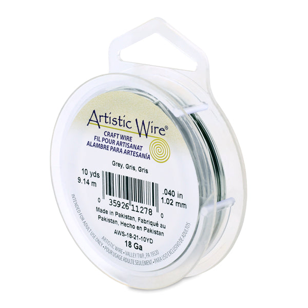 Artistic Wire, 18 Gauge / 1.0 mm Tarnish Resistant Colored Copper Craft Wire, Grey, 10 yd / 9.1 m