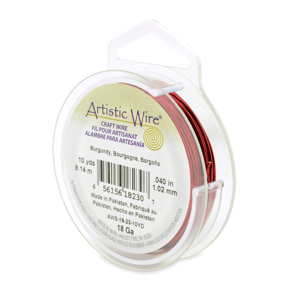 Artistic Wire, 18 Gauge / 1.0 mm Tarnish Resistant Colored Copper Craft Wire, Burgundy, 10 yd / 9.1 m