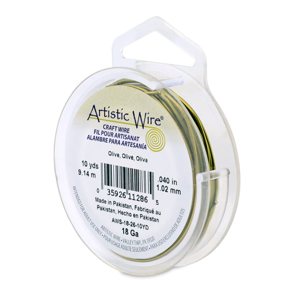 Artistic Wire, 18 Gauge / 1.0 mm Tarnish Resistant Colored Copper Craft Wire, Olive, 10 yd / 9.1 m