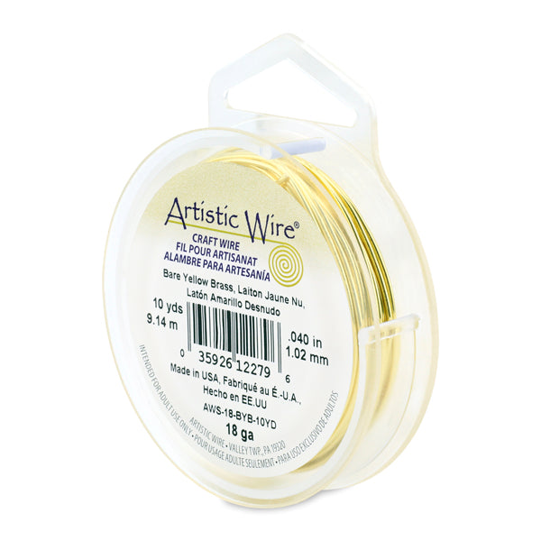 Artistic Wire, 18 Gauge / 1.0 mm Bare Yellow Brass Craft Wire, 10 yd / 9.1 m