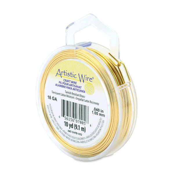 Artistic Wire, 18 Gauge / 1.0 mm Tarnish Resistant Brass Craft Wire, 10 yd / 9.1 m