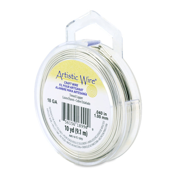 Artistic Wire, 18 Gauge / 1.0 mm Tarnish Resistant Tinned Copper Craft Wire, Silver Color, 10 yd / 9.1 m
