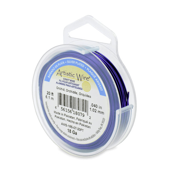 Artistic Wire, 18 Gauge / 1.0 mm Silver Plated Tarnish Resistant Colored Copper Craft Wire, Orchid, 20 ft 6.1 m