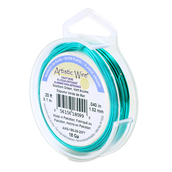 Artistic Wire, 18 Gauge / 1.0 mm Silver Plated Tarnish Resistant Colored Copper Craft Wire, Seafoam Green, 20 ft 6.1 m