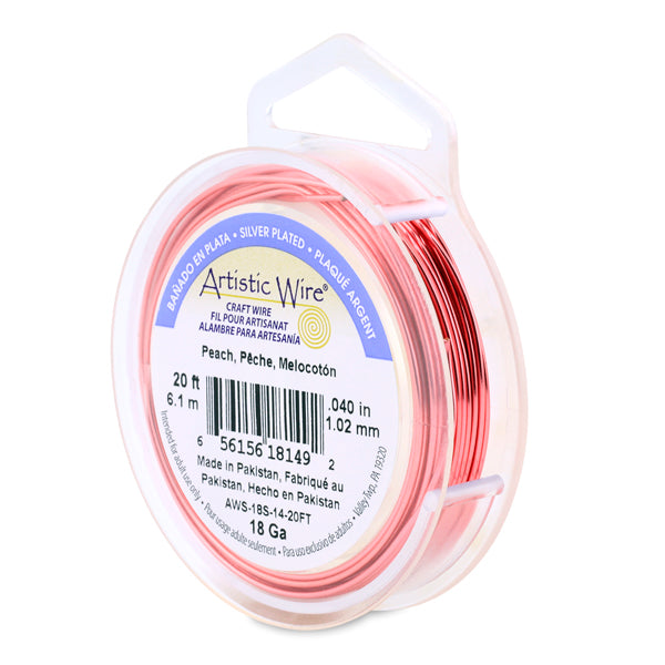 Artistic Wire, 18 Gauge / 1.0 mm Silver Plated Tarnish Resistant Colored Copper Craft Wire, Peach, 20 ft 6.1 m