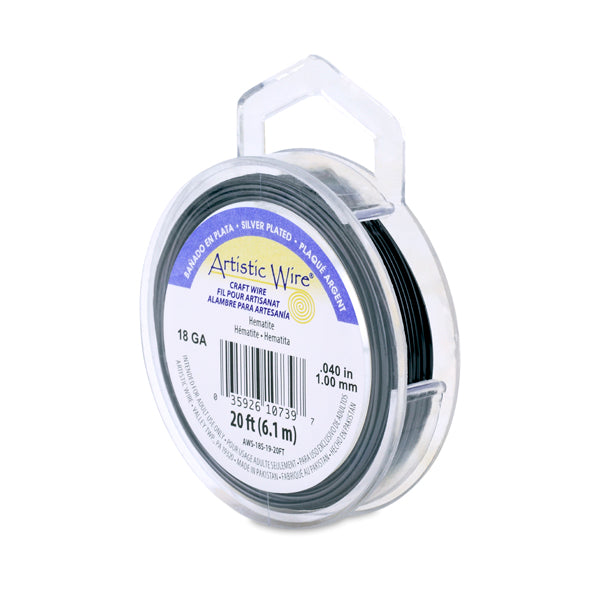 Artistic Wire, 18 Gauge / 1.0 mm Silver Plated Tarnish Resistant Colored Copper Craft Wire, Hematite, 20 ft 6.1 m