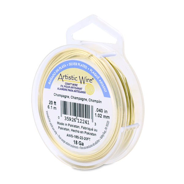 Artistic Wire, 18 Gauge / 1.0 mm Silver Plated Tarnish Resistant Colored Copper Craft Wire, Champagne, 20 ft 6.1 m