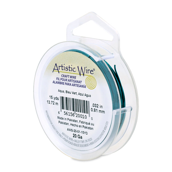 Artistic Wire, 20 Gauge / .81 mm Tarnish Resistant Colored Copper Craft Wire, Aqua, 15 yd / 13.7 m