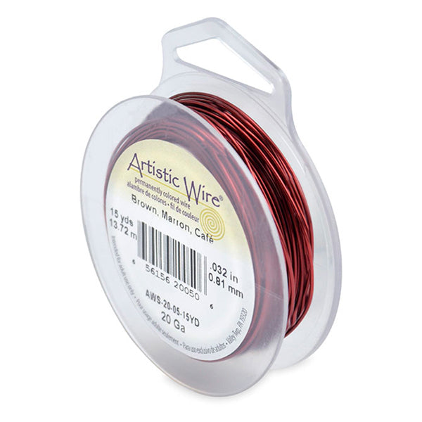 Artistic Wire, 20 Gauge / .81 mm Tarnish Resistant Colored Copper Craft Wire, Brown, 15 yd / 13.7 m