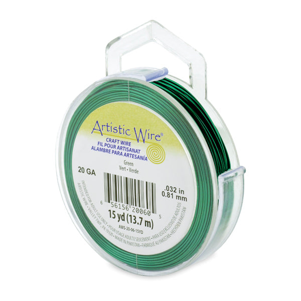 Artistic Wire, 20 Gauge / .81 mm Tarnish Resistant Colored Copper Craft Wire, Green, 15 yd / 13.7 m