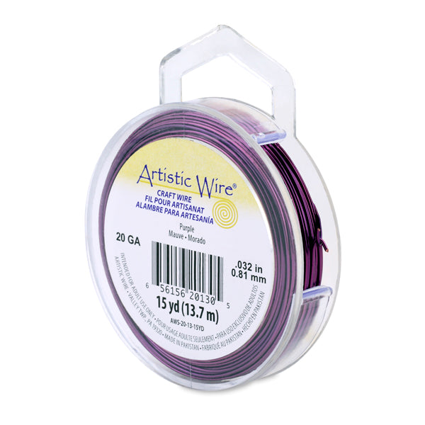 Artistic Wire, 20 Gauge / .81 mm Tarnish Resistant Colored Copper Craft Wire, Purple, 15 yd / 13.7 m