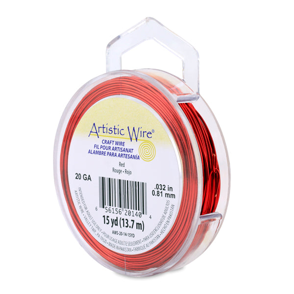 Artistic Wire, 20 Gauge / .81 mm Tarnish Resistant Colored Copper Craft Wire, Red, 15 yd / 13.7 m