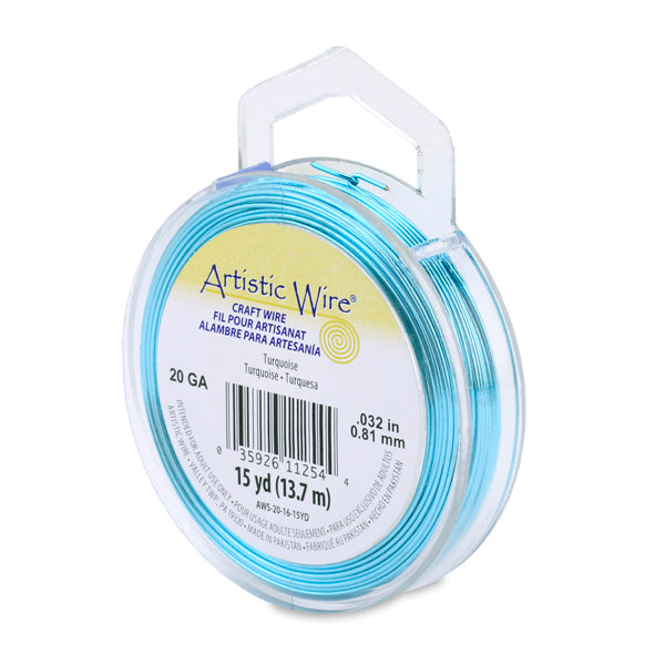Artistic Wire, 20 Gauge / .81 mm Tarnish Resistant Colored Copper Craft Wire, Turquoise, 15 yd / 13.7 m