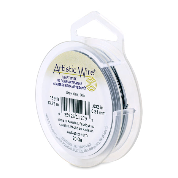 Artistic Wire, 20 Gauge / .81 mm Tarnish Resistant Colored Copper Craft Wire, Grey, 15 yd / 13.7 m