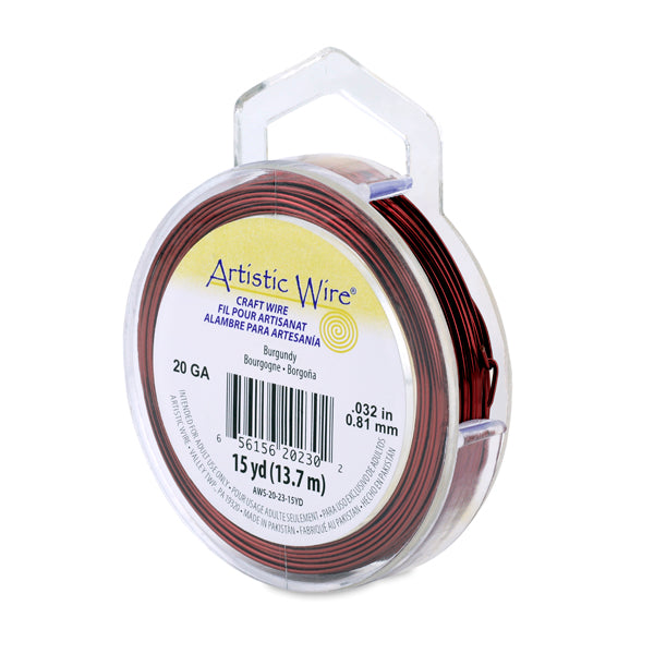Artistic Wire, 20 Gauge / .81 mm Tarnish Resistant Colored Copper Craft Wire, Burgundy, 15 yd / 13.7 m
