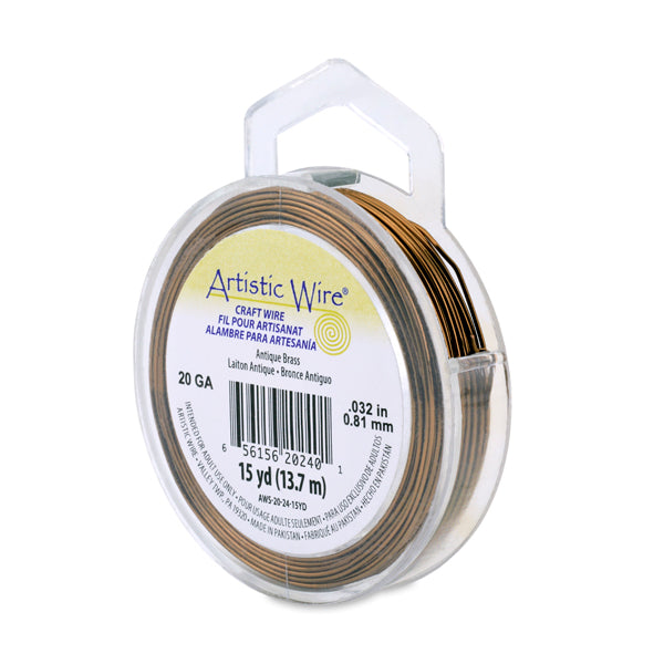 Artistic Wire, 20 Gauge / .81 mm Tarnish Resistant Colored Copper Craft Wire, Antique Brass Color, 15 yd / 13.7 m