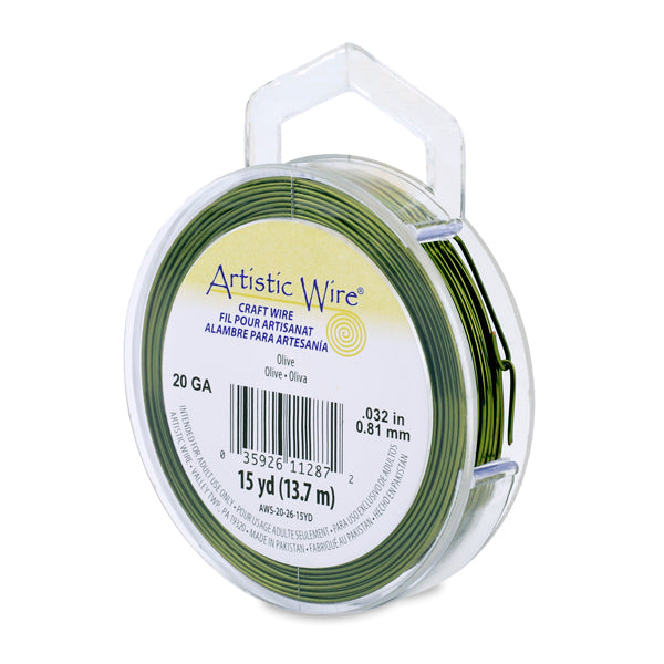 Artistic Wire, 20 Gauge / .81 mm Tarnish Resistant Colored Copper Craft Wire, Olive, 15 yd / 13.7 m