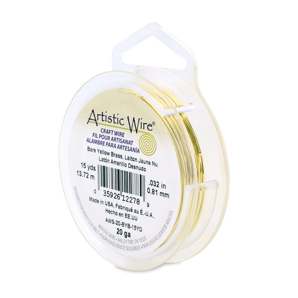 Artistic Wire, 20 Gauge / .81 mm Bare Yellow Brass Craft Wire, 15 yd / 13.7 m