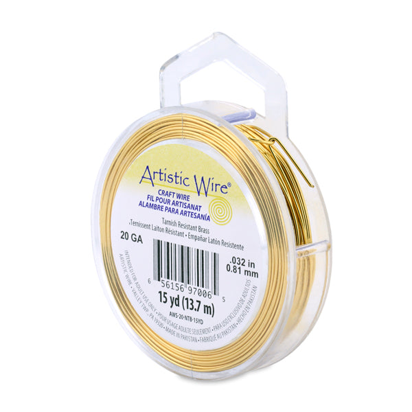 Artistic Wire, 20 Gauge / .81 mm Tarnish Resistant Brass Craft Wire, 15 yd / 13.7 m