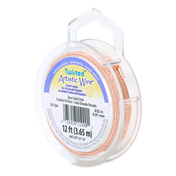 Artistic Wire, 20 Gauge / .81 mm Silver Plated Tarnish Resistant Colored Copper Craft Wire, Round Twist, Rose Gold Color, 12 ft / 3.65 m