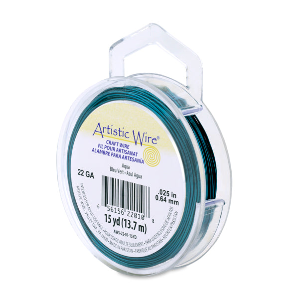 Artistic Wire, 22 Gauge / .64 mm Tarnish Resistant Colored Copper Craft Wire, Aqua, 15 yd / 13.7 m