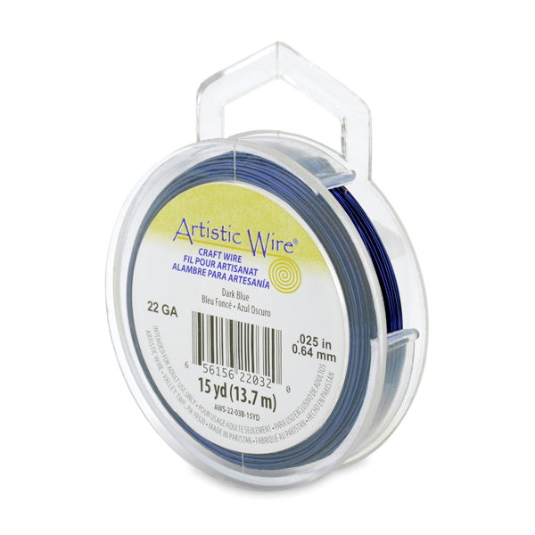 Artistic Wire, 22 Gauge / .64 mm Tarnish Resistant Colored Copper Craft Wire, Dark Blue, 15 yd / 13.7 m