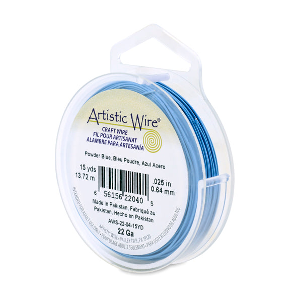 Artistic Wire, 22 Gauge / .64 mm Tarnish Resistant Colored Copper Craft Wire, Powder Blue, 15 yd / 13.7 m