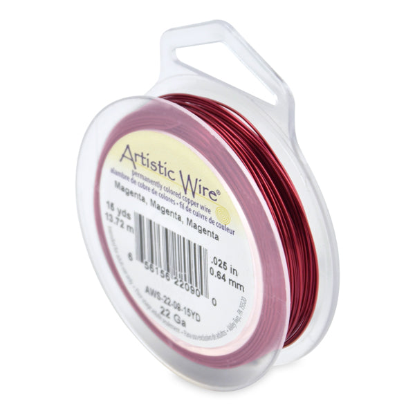 Artistic Wire, 22 Gauge / .64 mm Tarnish Resistant Colored Copper Craft Wire, Magenta, 15 yd / 13.7 m