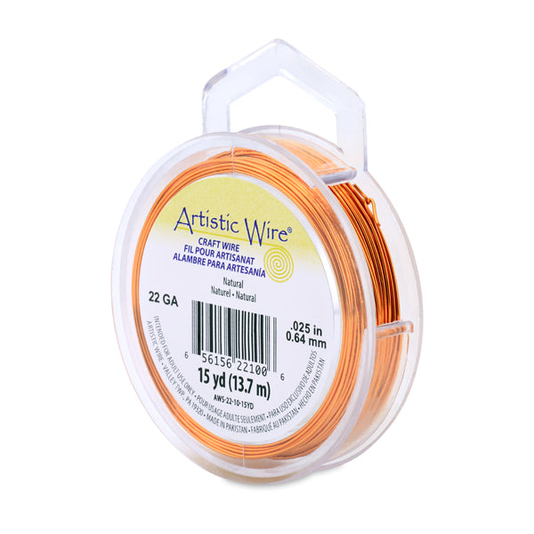 Artistic Wire, 22 Gauge / .64 mm Tarnish Resistant Colored Copper Craft Wire, Natural, 15 yd / 13.7 m