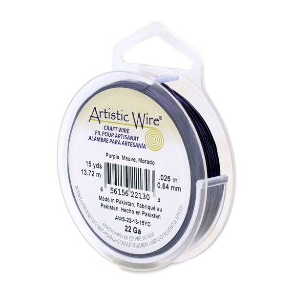 Artistic Wire, 22 Gauge / .64 mm Tarnish Resistant Colored Copper Craft Wire, Purple, 15 yd / 13.7 m