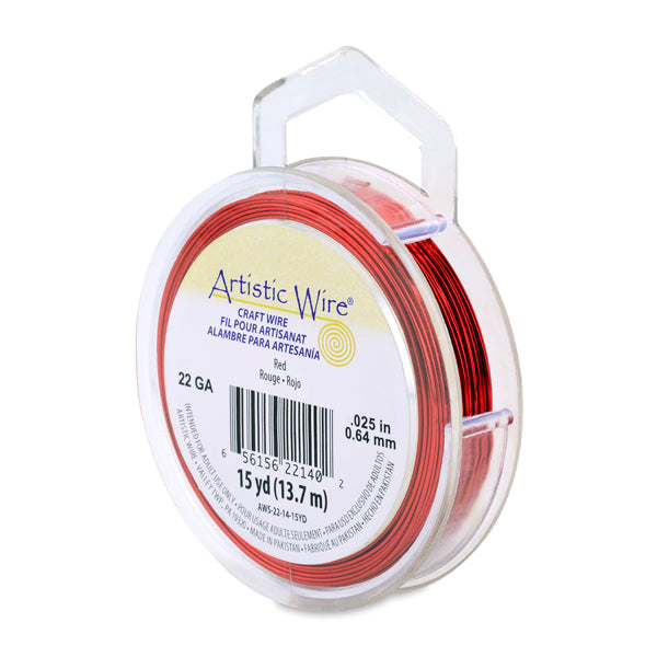 Artistic Wire, 22 Gauge / .64 mm Tarnish Resistant Colored Copper Craft Wire, Red, 15 yd / 13.7 m