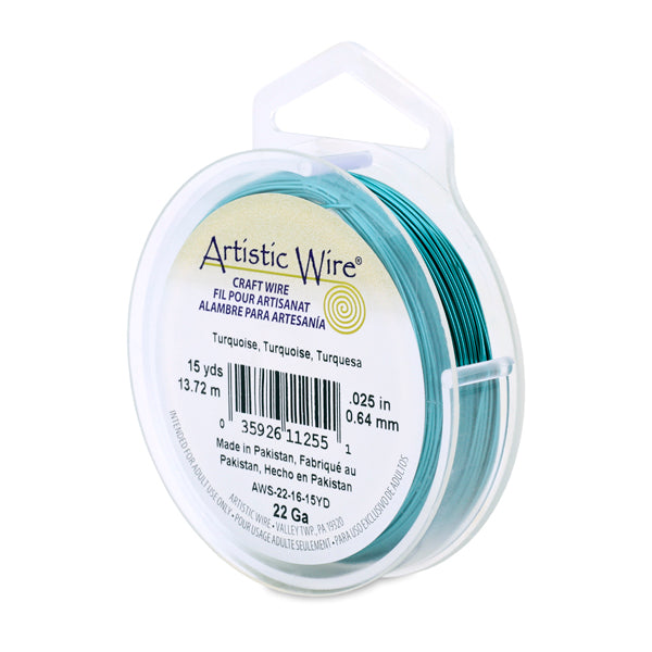 Artistic Wire, 22 Gauge / .64 mm Tarnish Resistant Colored Copper Craft Wire, Turquoise, 15 yd / 13.7 m