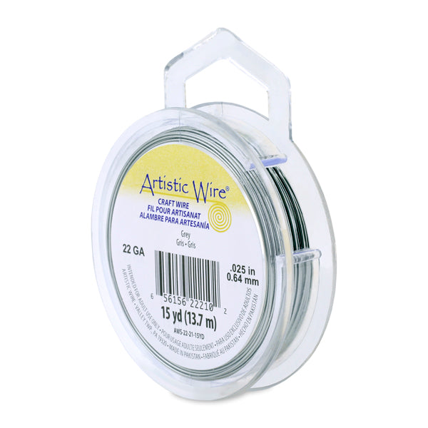 Artistic Wire, 22 Gauge / .64 mm Tarnish Resistant Colored Copper Craft Wire, Grey, 15 yd / 13.7 m