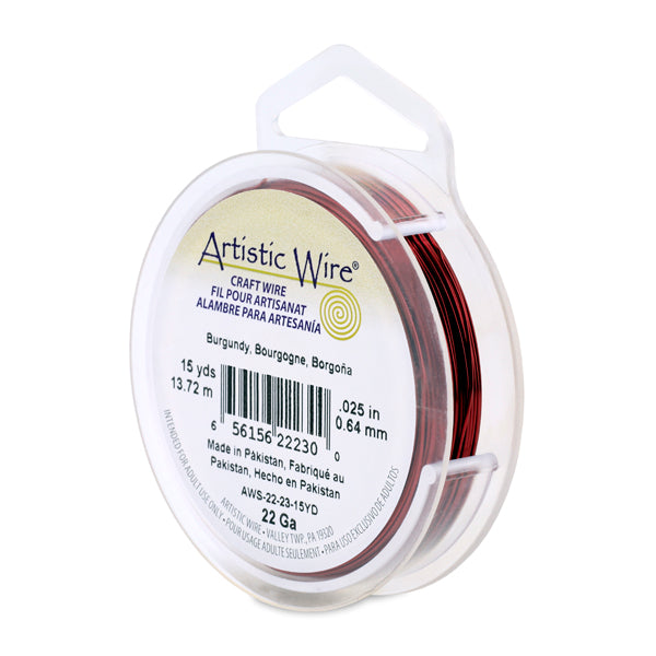 Artistic Wire, 22 Gauge / .64 mm Tarnish Resistant Colored Copper Craft Wire, Burgundy, 15 yd / 13.7 m