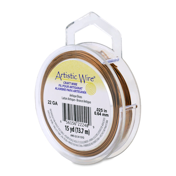 Artistic Wire, 22 Gauge / .64 mm Tarnish Resistant Colored Copper Craft Wire, Antique Brass Color, 15 yd / 13.7 m
