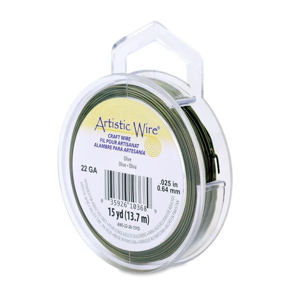 Artistic Wire, 22 Gauge / .64 mm Tarnish Resistant Colored Copper Craft Wire, Olive, 15 yd / 13.7 m