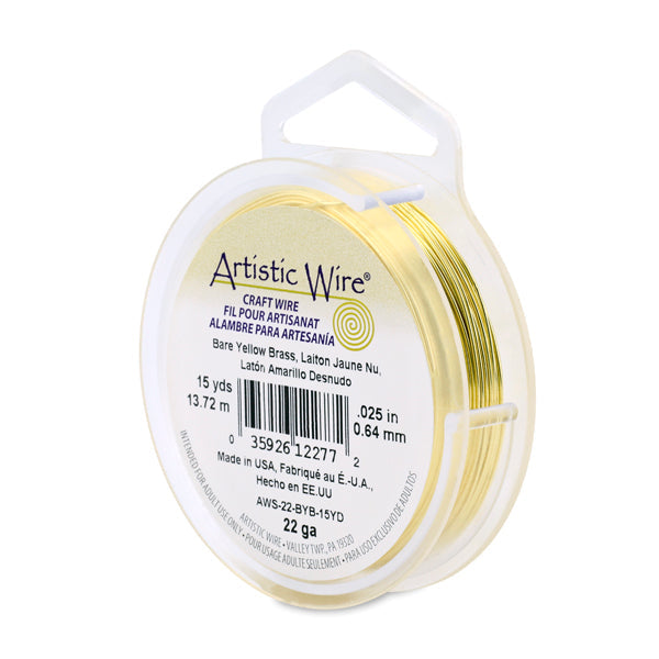 Artistic Wire, 22 Gauge / .64 mm Bare Yellow Brass Craft Wire, 15 yd / 13.7 m